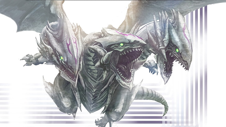 gray 3-headed dragon, Yu-Gi-Oh!, Dragon, HD wallpaper