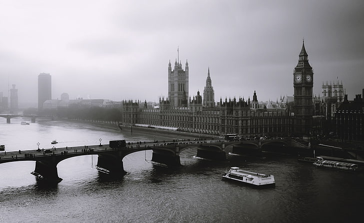 Papel de parede HD de Londres preto e branco, Big Ben, Europa, Reino Unido, Branco, Preto, Londres, Ponte, preto e branco, Big Ben, HD papel de parede