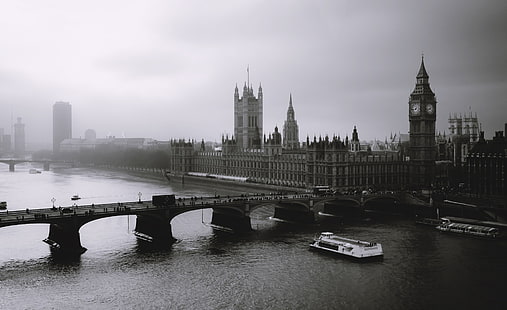 Sfondo in bianco e nero di Londra HD, Big Ben, Europa, Regno Unito, Bianco, Nero, Londra, Bridge, bianco e nero, big ben, Sfondo HD HD wallpaper