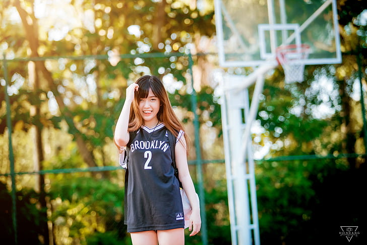 asian, model, basketball court, tongue, Girls, HD wallpaper