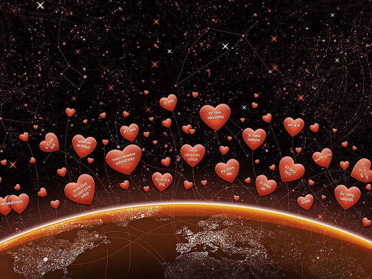 red heart near earth digital wallpaper, heart, red, black, sky, HD wallpaper