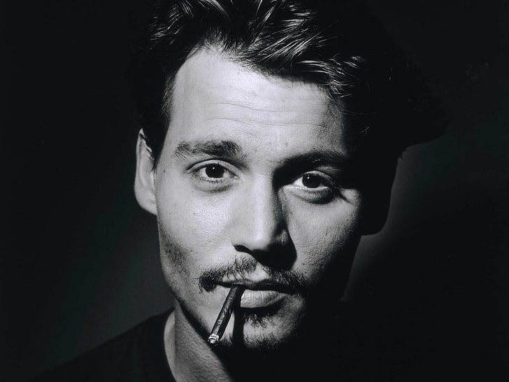 Johnny Depp, pria, wajah, aktor, selebriti, satu warna, potret, Wallpaper HD