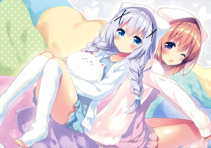 Zwei Mädchen Anime Charaktere Wallpaper, Anime, Anime Mädchen, Gochuumon wa Usagi Desu Ka ?, Kafuu Chino, Hoto Kokoa, HD-Hintergrundbild