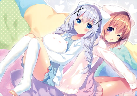 Zwei Mädchen Anime Charaktere Wallpaper, Anime, Anime Mädchen, Gochuumon wa Usagi Desu Ka ?, Kafuu Chino, Hoto Kokoa, HD-Hintergrundbild HD wallpaper
