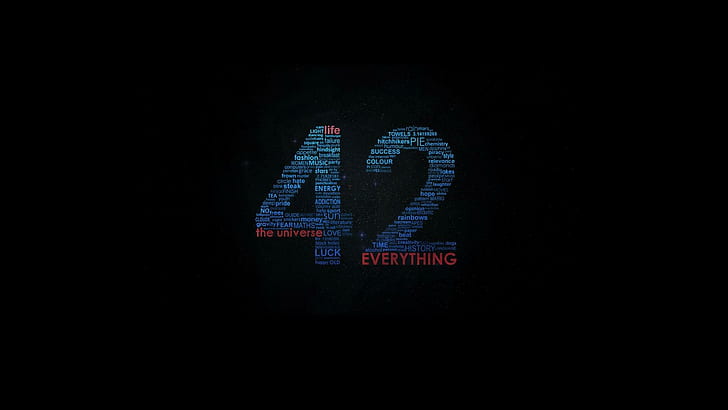 The Answer To Life The Universe Everything, 42 everything, black, cool, nice, answer, awesome, dark, abstract, everything, blue, 3d and abstract, HD wallpaper
