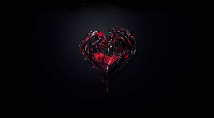 Cuore sanguinante, logo cuore rosso e nero, amore, Sfondo HD