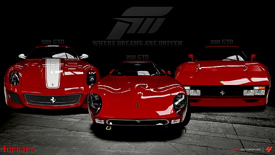 три красных роскошных авто, суперкар, красный авто, Ferrari, автомобиль, HD обои HD wallpaper