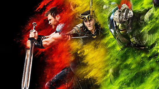 Film, Thor: Ragnarok, Chris Hemsworth, Hulk, Loki, Mark Ruffalo, Thor, Tom Hiddleston, Tapety HD HD wallpaper