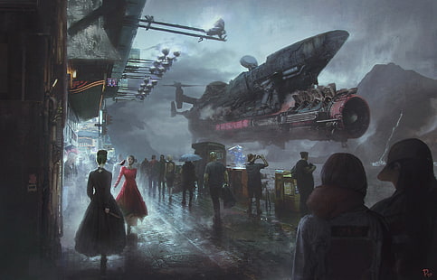 Ciencia ficción, Steampunk, Gente, Vehículo, Fondo de pantalla HD HD wallpaper