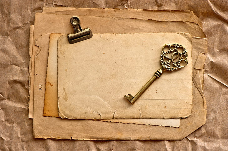 old, key, vintage, page, paper, yellowed, HD wallpaper