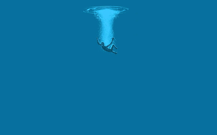 orang berendam di tengah fotografi air, air, biru, minimalis, bawah air, Wallpaper HD