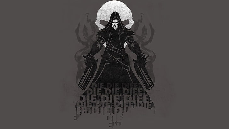 Cráneo con ilustración de pistolas, Reaper (Overwatch), imagen, Overwatch, Fondo de pantalla HD