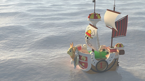 Jednoczęściowa słoneczna łódź, One Piece, Thousand Sunny, anime, statek, żaglowiec, Tapety HD HD wallpaper