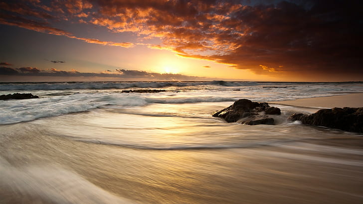 Beach Ocean Sunset Timelapse HD ، الطبيعة ، المحيط ، الغروب ، الشاطئ ، الفاصل الزمني، خلفية HD