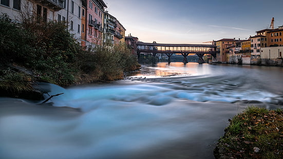 landmark river, bassano del grappa, italy, bassano del grappa, italy, Alpini, sunrise, Bassano del Grappa, Italy, Travel photography, landmark, river, grass, calm, print, nature, water, italia, orange  morning, photography, sky  bridge, bridge  river, horizontal, fine art, tranquil, prints, landscape, winter, old  european, photo, outdoor, landscapes, cityscape, wood, waves, blue sky, sun, photograph, vo, beautiful, travel, canvas, peaceful, green, scenic, europe, depth, yellow, bridge - Man Made Structure, architecture, florence - Italy, famous Place, HD wallpaper HD wallpaper