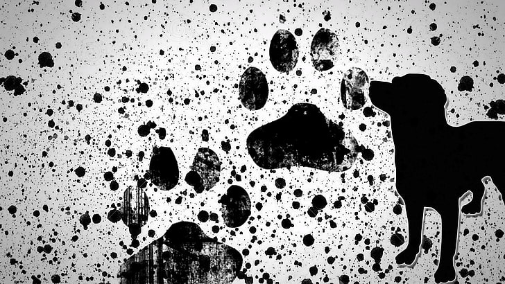 Silhouette der Hundemalerei, Malerei, Pfoten, Hund, Welpen, Paint Splatter, HD-Hintergrundbild
