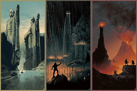 Collage de ilustración de El Señor de los Anillos, El Señor de los Anillos, Mount Doom, Argonath, Fondo de pantalla HD HD wallpaper
