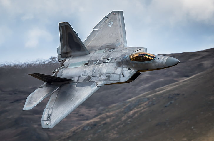 灰色のジェット戦闘機、武器、飛行機、F-22ラプター、 HDデスクトップの壁紙