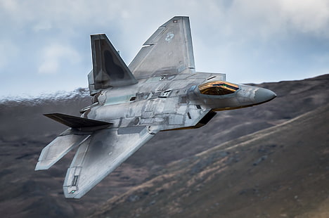 gri jet avcı uçağı, silahlar, uçak, F-22 Raptor, HD masaüstü duvar kağıdı HD wallpaper