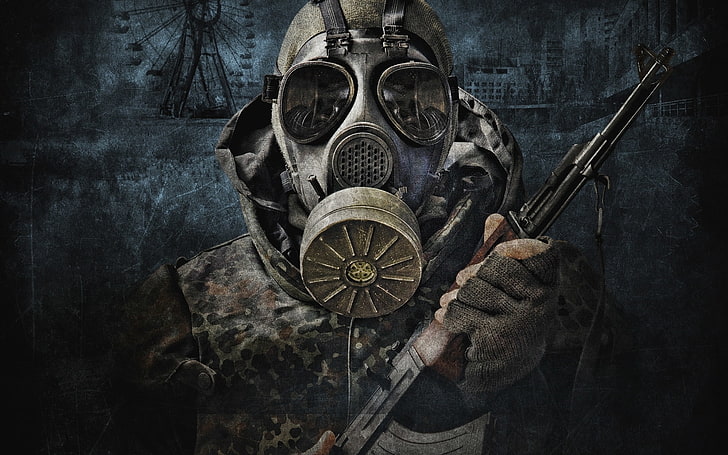 dark, gas masks, guns, mask, masks, rifles, soldiers, stalker, video games, warriors, weapons, HD wallpaper
