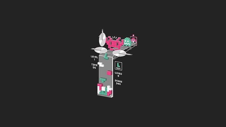 illustration grise et rose, Tetris, jeux rétro, Fond d'écran HD