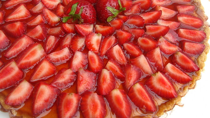 sliced strawberries, strawberry, tart, sweet, delicious, dessert, HD wallpaper