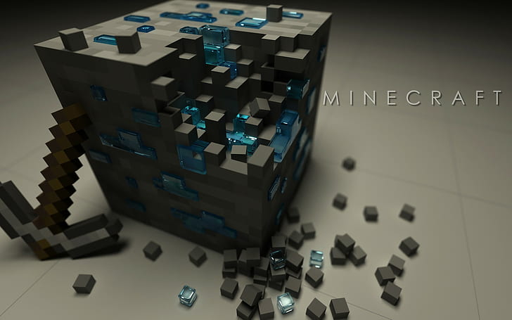 Майнкрафт постер, Minecraft 3D блок с иллюстрацией кирки, Minecraft, видеоигры, HD обои