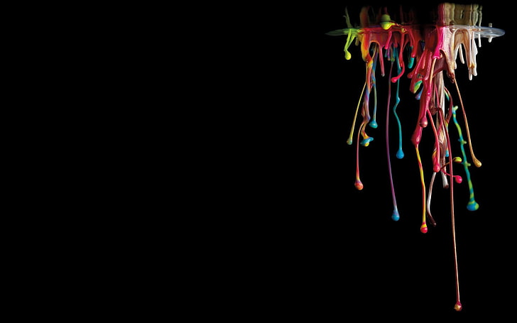 arrecife de coral rojo y multicolor, arte digital, minimalismo, fondo simple, salpicaduras de pintura, colorido, pintura en agua, reflejo, fondo negro, negro, Fondo de pantalla HD