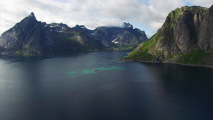 fiordo, fiordo di reine, reinefjorden, reinefjord, montagna, scogliera, isole lofoten, lofoten, norvegia, hamnoy, Sfondo HD