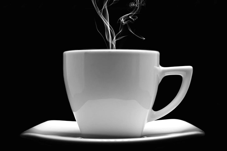 blur, cappuccino, close up, coffee, cup, cup of coffee, dark, espresso, focus, hot, mug, porcelain, saucer, vapor, HD wallpaper
