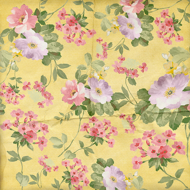 lila und rosa Blumenmalerei, Hintergrund, Tapete, Verzierung, Vintag, Beschaffenheit, Blumen, Muster, Papier, HD-Hintergrundbild