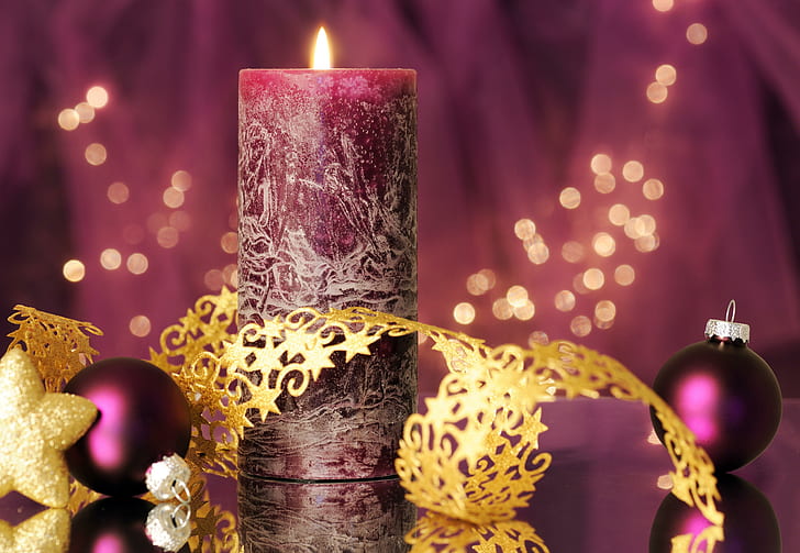 Kerze, Band, Weihnachtsschmuck, Oberfläche, Patch von reflektiertem Licht, Kerze, Band, Weihnachtsschmuck, Oberfläche, Patch von reflektiertem Licht, HD-Hintergrundbild