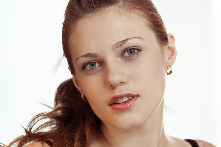 mata biru, berambut merah, Metart, wanita, wajah, Wallpaper HD