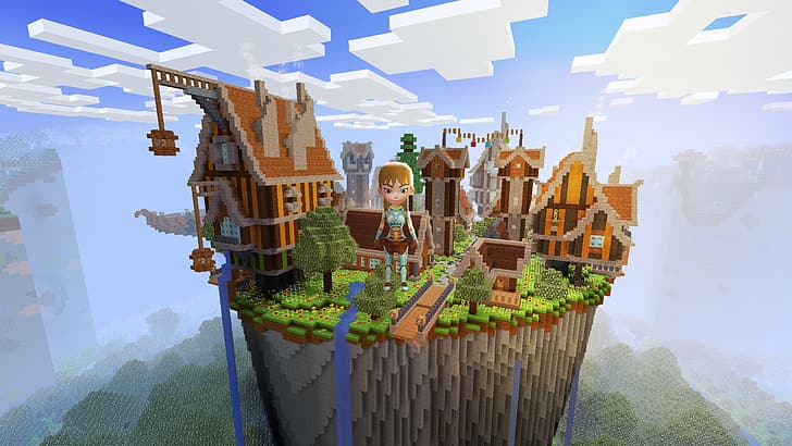 Minecraft, video game art, Video Game Landscape, tree house, video games, HD wallpaper