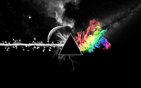 Pink Floyd Dark Side of the Moon album cover, abstract, digital art, selective coloring, artwork, triangle, HD wallpaper HD wallpaper