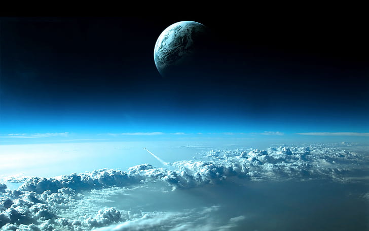 Over the Clouds Landscape, space, moon, planet, sky, HD wallpaper