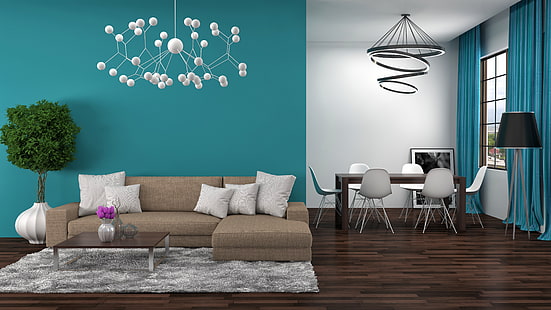 цвете, дизайн, маса, диван, интериор, полилей, хол, трапезария, HD тапет HD wallpaper