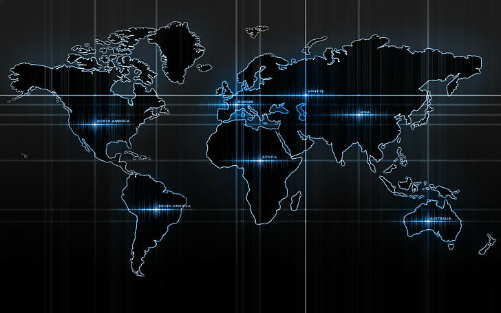القارات ، الظلام ، الخريطة ، خريطة العالم، خلفية HD