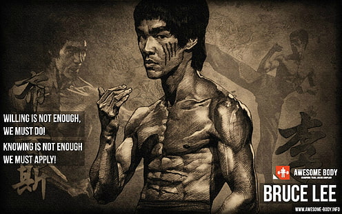 Bruce Lee wallpaper, working out, skinny, Bruce Lee, quote, motivational, HD wallpaper HD wallpaper