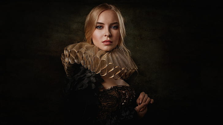 Georgy Chernyadyev, portrait, dark, blonde, face, women, Victoria Pichkurova, HD wallpaper