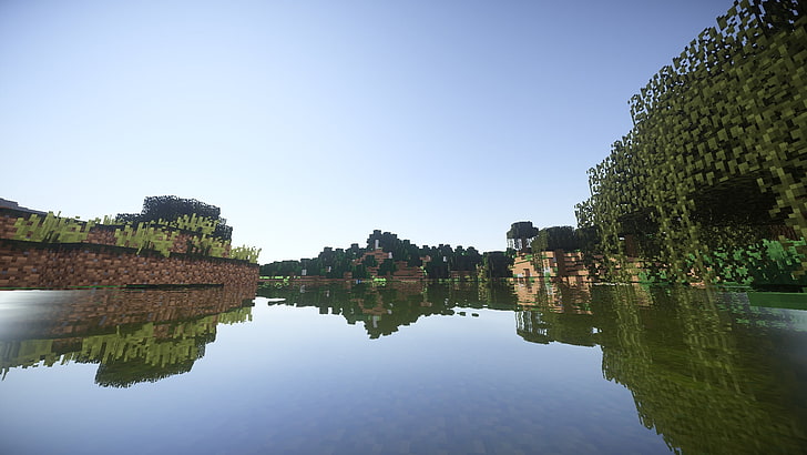 Minecraft gameplay screenshot, Minecraft, Sun, Moon, water, shaders, black, HD wallpaper
