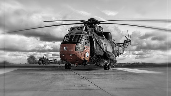 army, helicopters, Westland Sea King, vehicle, selective coloring, HD wallpaper HD wallpaper