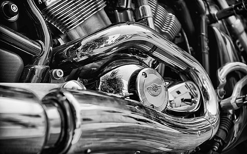 Harley Davidson Moto in metallo cromato BW HD, bw, bici, metallo, moto, harley, davidson, cromato, Sfondo HD HD wallpaper