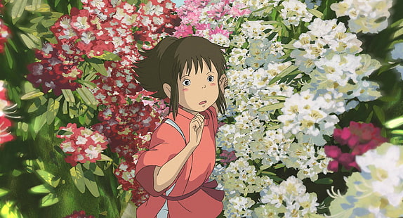 аниме момичета, аниме, цветя, Chihiro, Spirted Away, Studio Ghibli, HD тапет HD wallpaper