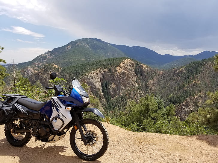 KLR650, motorcycle, Colorado, mountains, off-road, HD wallpaper