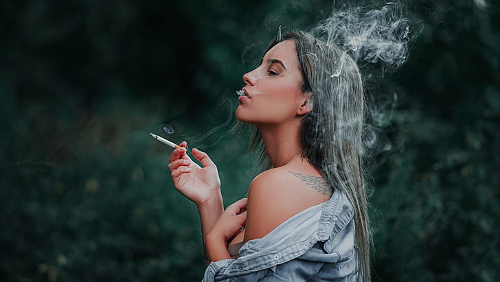 женщины, курение, лицо, сигареты, HD обои