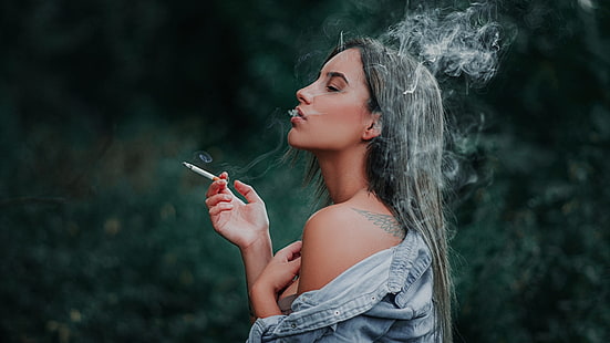женщины, курение, лицо, сигареты, HD обои HD wallpaper