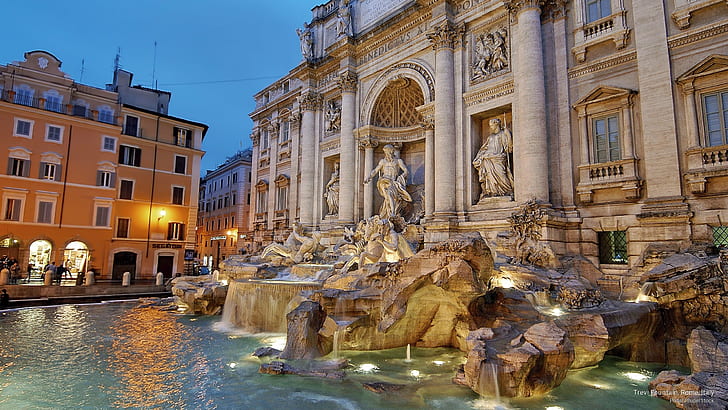 Fontana di Trevi, Roma, Italia, monumenti, Sfondo HD
