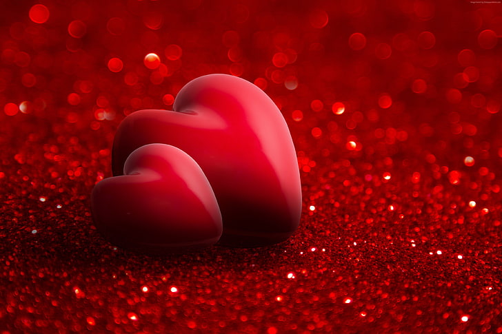 червено, 4K, любовно изображение, сърце, Свети Валентин, HD тапет