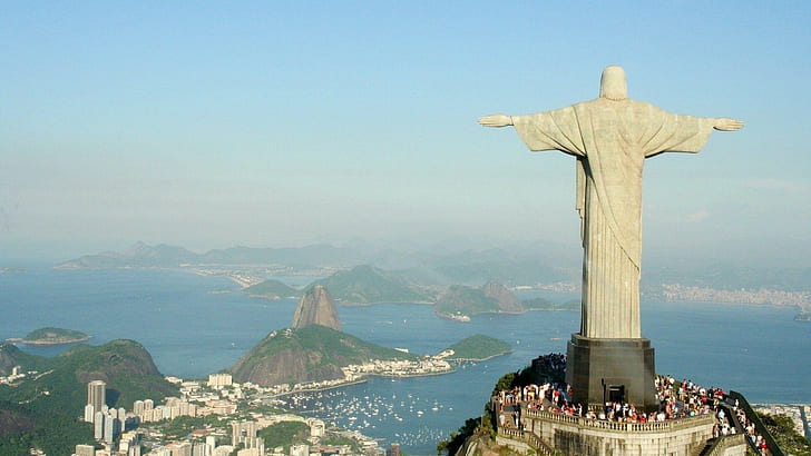 Рио-де-Жанейро, Бразилия, статуя Христа-Искупителя, пейзаж, HD обои